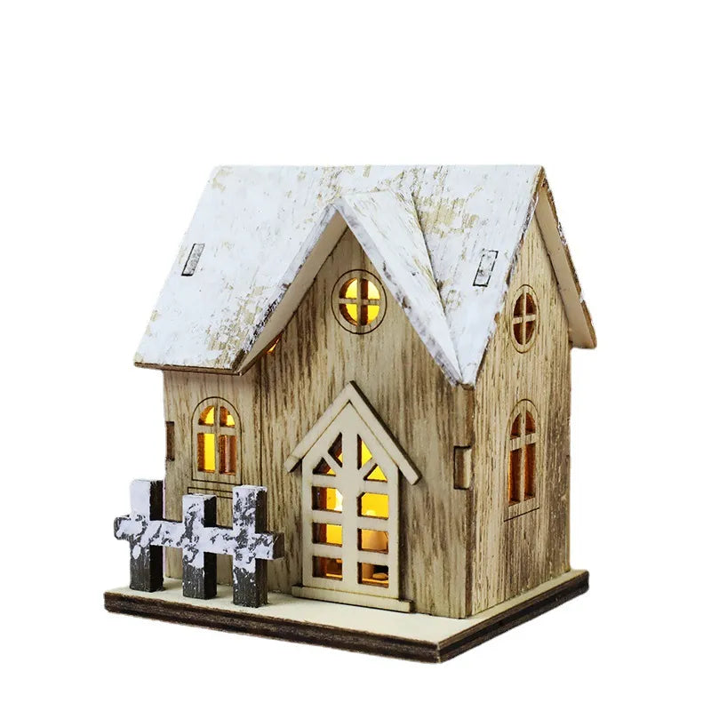 Christmas LED Light Wooden House Luminous Cabin Christmas Decorations for Home DIY Xmas Tree Ornaments New Year 2023 Kids Gifts